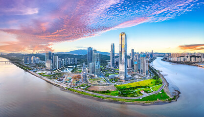 Wall Mural - Aerial view Zhuhai city financial district skyline panorama