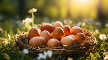Brown Eggs In A Basket On The Grass