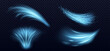 © klyaksun - Blue wind air flow light effect, cold fresh wave vector. Clean magic neon breeze motion with glow. 3d conditioner speed energy power line with dust. Transparent ice blow stream and vacuum vortex trail