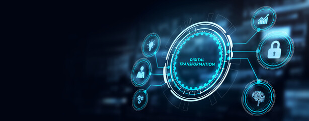 Concept of digitization of business processes and modern technology. Digital transformation. 3d illustration