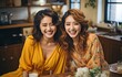 Happy gorgeous Chinese women bonding at home - Playful pretty Asian women meeting and having a good time at home, lifestyle ideas.