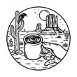drinking coffee in the desert line illustration