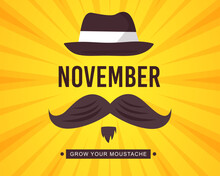 November Prostate Cancer Awareness With Black Mustache November No Shave Month, Mental Health Prostate Cancer.