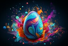 Colorful Easter Egg With A Vibrant Splash Of Colors In A Festive Banner. Generative AI