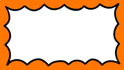 Aufkleber - Groovy scalloped frame in hippie style. Psychedelic retro border. Funky text box background. Pop vintage groovy rectangle frame. Vector hand drawn illustration. Doodle design element for social media.