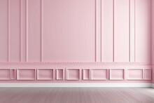 Embossed Empty Pink Wall And Floor Indoors Front View.