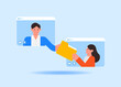 © Seanprai - Colleagues sharing materials. Business discussion. Video call conference, working from home, social distancing. Modern vector illustration in flat style.