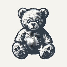 Teddy Bear. Vintage Woodcut Engraving Style Vector Illustration.