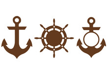 Vector Colorful Nautical Ship Anchor, Rudder Illustration Designs