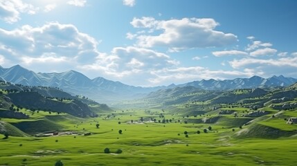 Canvas Print - Beautiful mountainous landscape photo with blue sky and clouds