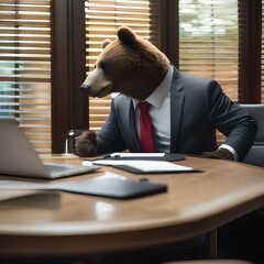 Wall Mural - A business-savvy bear in a suit, leading a corporate meeting with confidence1