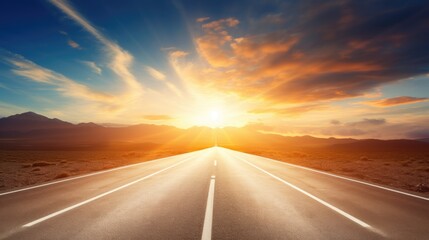 Aufkleber - Blurred motion in the empty sunny summer road stretching towards the horizon at sunset
