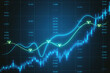 Creative growing blue forex chart and index on blurry background. Trade and financial growth concept. 3D Rendering.