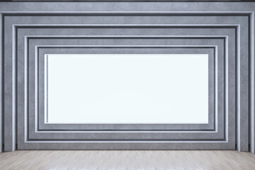 Poster - Modern cinema interior with mock up place on white screen and wooden flooring. 3D Rendering.