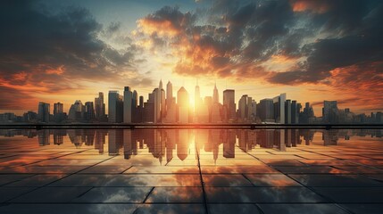 Poster - Blurred cityscape sets the theme for distance learning at dawn or dusk