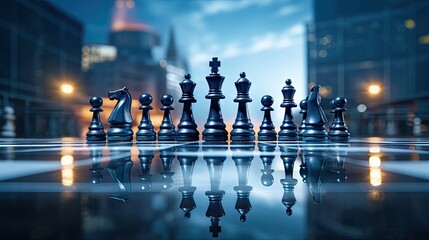 Poster - Chess game image as a representation of business competition strategy leadership and success