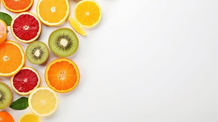 Aufkleber - Assorted vibrant summer fruit displayed on white table