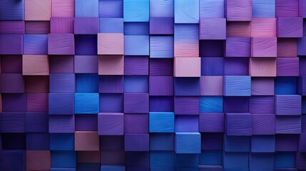 Poster - Abstract mosaic of colored wooden blocks transitioning from blue to purple