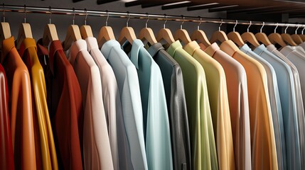 Poster - Closeup of clothes on rack in modern dry cleaner s