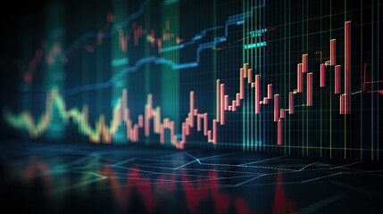 Poster - Chart with red and green candlesticks market volatility stock trading and cryptocurrency background