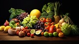 Fototapeta Kuchnia - Assortment of organic fruits and vegetables on table