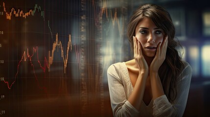 Aufkleber - Concerned businesswoman disappointed with investment as share price declines leading to business bankruptcy in the midst of financial crisis