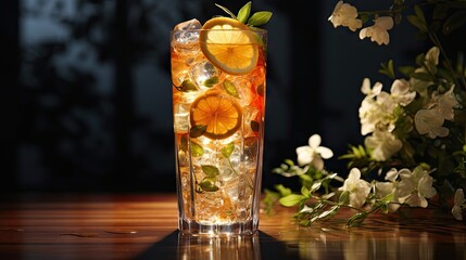 Leinwandbilder - Chilled tall glass of grapefruit honey jasmine tea