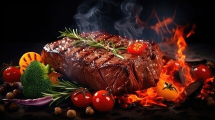 Aufkleber - BBQ steak Grilled beef with veggies Healthy dinner