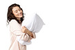 PNG girl with pillow isolated on white background.
