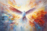 Fototapeta Perspektywa 3d - Abstract colorful painting of a dove representing the holy spirit and Christian spirituality. Generative AI