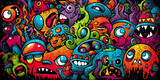 Fototapeta  - Colorful doodle monster art background