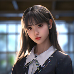 Wall Mural - Japanese school girl 3d in the classroom