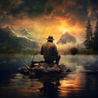 A silhouette of man fishing 