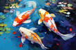 Beautiful painting three colorful koi fish are swimming. Pet, Generative AI, Illustration.