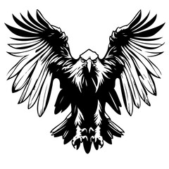 Wall Mural - Flying Eagle mascot logo in etching style. sketch Vector illustration of a sign or brand hand drawn