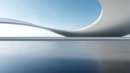 Poster - 3d render of abstract futuristic architecture with empty concrete floor. Scene for car presentation.