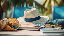 Escape Tools Like Books, Hats, And Sunglasses Are Laid Out, Suggesting Quick Getaways And The Idea Of Mini One-day Vacations