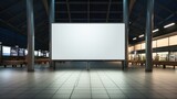 Fototapeta Przestrzenne - Blank billboard stands prominently in an airport setting, awaiting advertising content