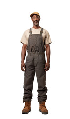 Wall Mural - Old smiling farmer, an african american man isolated on transparent white background