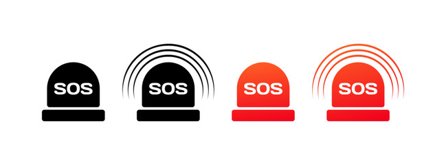 Poster - SOS flashing lights. Different styles, red, SOS buttons, SOS flashing lights. Vector icons