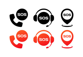 Poster - SOS icons. Different styles, SOS call, support, geolocation. Vector icons