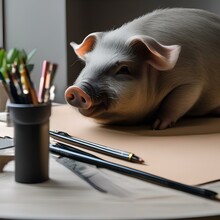 A Pot-bellied Pig Using A Stylus To Draw A Digital Masterpiece On A Tablet1