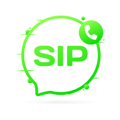 Poster - SIP message bubble. Flat, green, phone handset icon, SIP message bubble. Vector icon