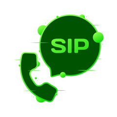 Poster - SIP message bubble. Flat, green, telephone handset, message bubble, SIP icon. Vector icon