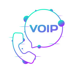Poster - VOIP message bubble. Flat, purple, telephone handset, VOIP message bubble, VOIP sign. Vector icon