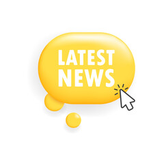 Poster - Latest news button. Flat, yellow, cursor on button, latest news button, latest news. Vector icon