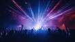 © Pro Hi-Res - Party concert background. Happy people with raised up hand enjoying night in the club, night entertainment, active lifestyle, New Year celebration, partying concept.