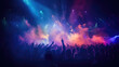 © Pro Hi-Res - Party concert background. Happy people with raised up hand enjoying night in the club, night entertainment, active lifestyle, New Year celebration, partying concept.