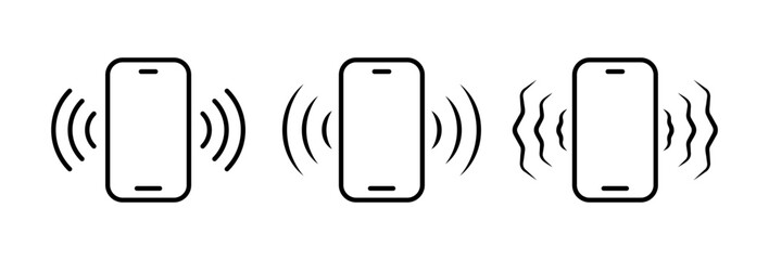 Poster - Sound from phone icons. Outline, black, sound from phone, phone signal. Vector icons