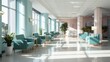 © ND STOCK - Minimalist Hospital hallway,bright reception waiting room clinic lobby, clean hospital reception with the chair, living room interior. Illustration